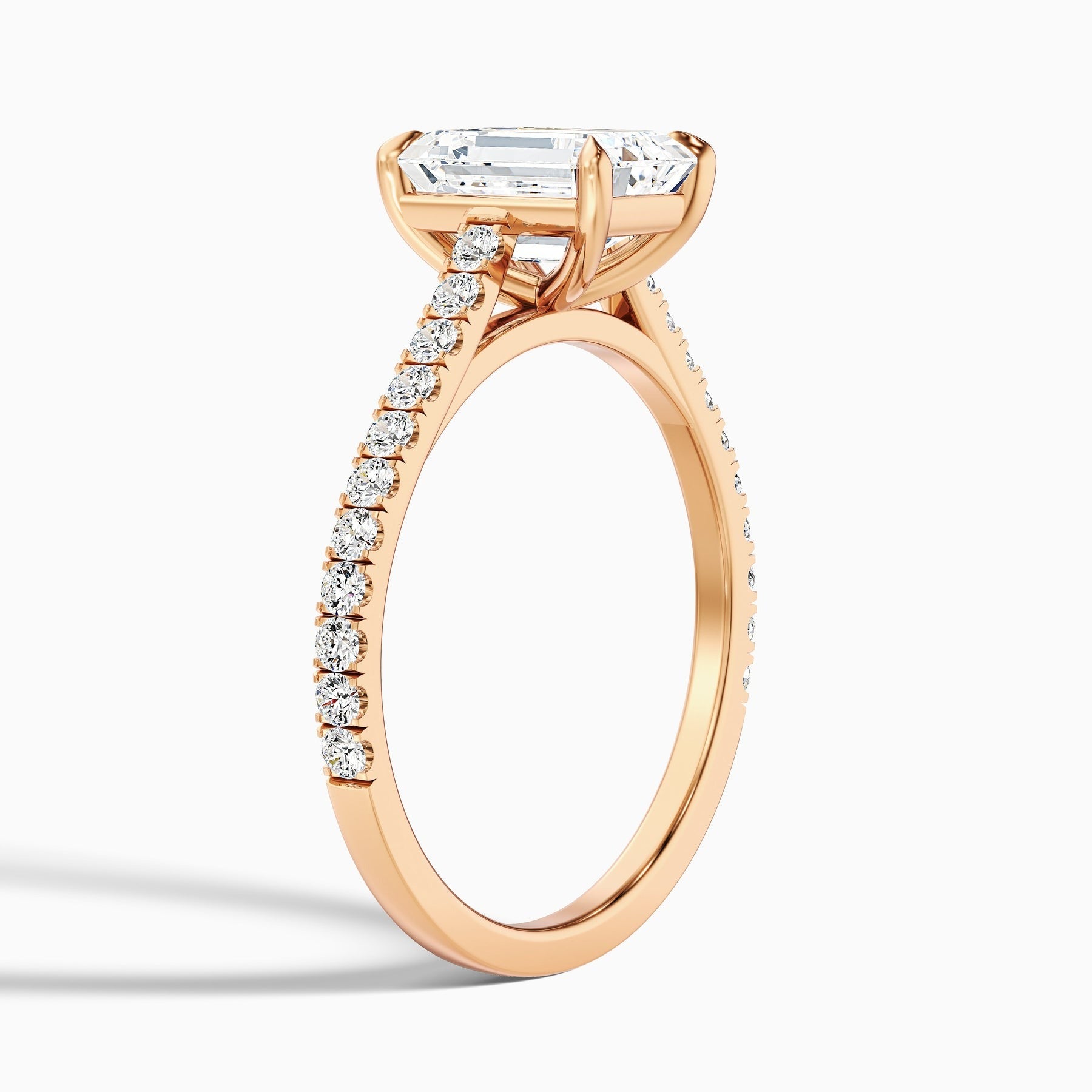 Imperial Emerald Cut Side Stone Pave Lab Grown Engagement Ring